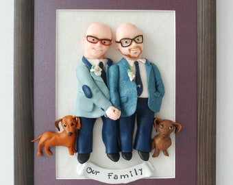 Gay anniversary gift Custom family portrait with pets 2 year anniversary gift for him