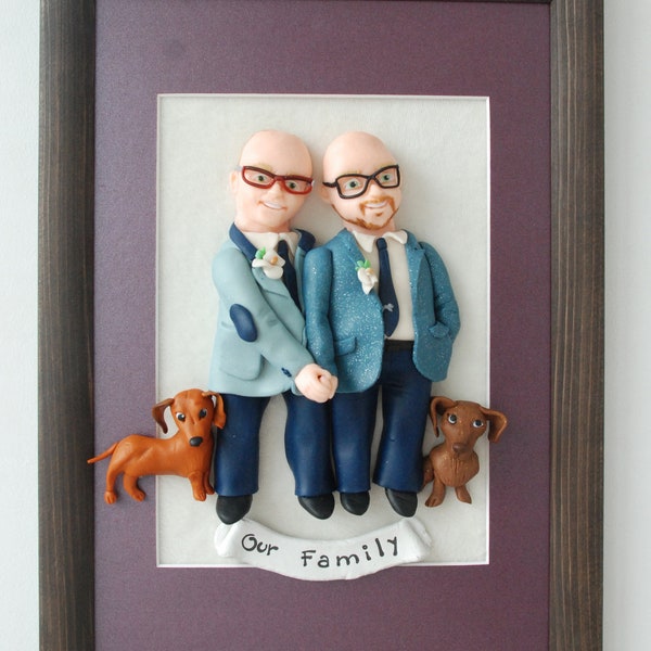 Gay anniversary gift Custom family portrait with pets 2 year anniversary gift for him