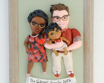 Custom Family Portrait from Photo,  Framed Clay Sculpture