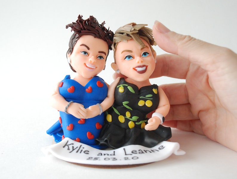 Lesbian wedding cake topper Custom figurines from photo image 1