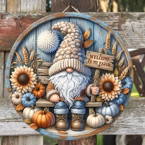 FALL GNOME DOOR Türhänger, Kranzschild, rundes Schneidebrett png, für Sublimation hohe Auflösung 2 Dateien zum Download, 1 fügen Sie Ihren eigenen Text hinzu