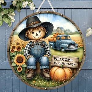 FALL Vogelscheuche Tür Schild, Kranz Zeichen, Schneidebrett png, für Sublimation hohe Auflösung 2 Dateien zum Download, 1 fügen Sie Ihren eigenen Text hinzu