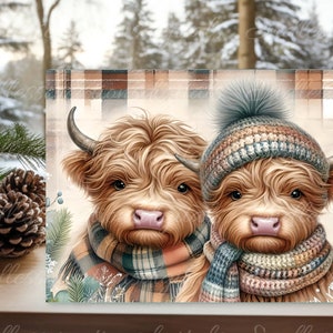 HIGHLAND COWS WINTER Schneidebrett Sublimation, 300 dpi hohe Auflösung, kann an beide rechteckigen Schneidebrettgrößen angepasst werden