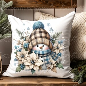 BLAUW BEIGE SNEEUWMAN kussen, theedoek etc. sublimatiepakket van 5 high-definition 300 png, transparant