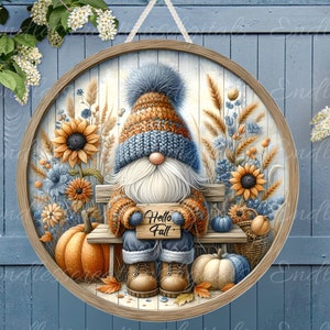 FALL GNOME DOOR Türhänger, Kranzschild, rundes Schneidebrett png, für Sublimation hohe Auflösung 2 Dateien zum Download, 1 fügen Sie Ihren eigenen Text hinzu