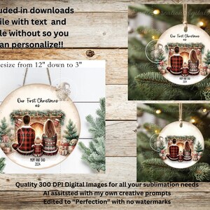 PARENTS FIRST KERSTornament, deurhanger voor sublimatie hoge resolutie 2 bestanden om te downloaden 1 voeg je eigen tekst toe