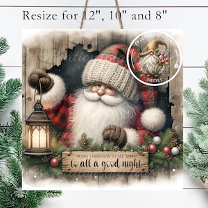 VINTAGE SANTA SQUARE deurhanger, kransbord, vierkante snijplank, onderzetters sublimatie hoge resolutie 2 bestanden, waarvan 1 eigen tekst toevoegen
