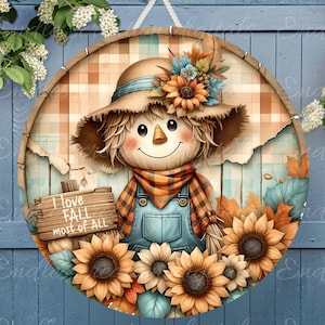 FALL Vogelscheuche Tür Aufhänger, Kranzschild, rundes Schneidebrett png, für Sublimation hohe Auflösung 2 Dateien zum Download, 1 fügen Sie Ihren eigenen Text hinzu