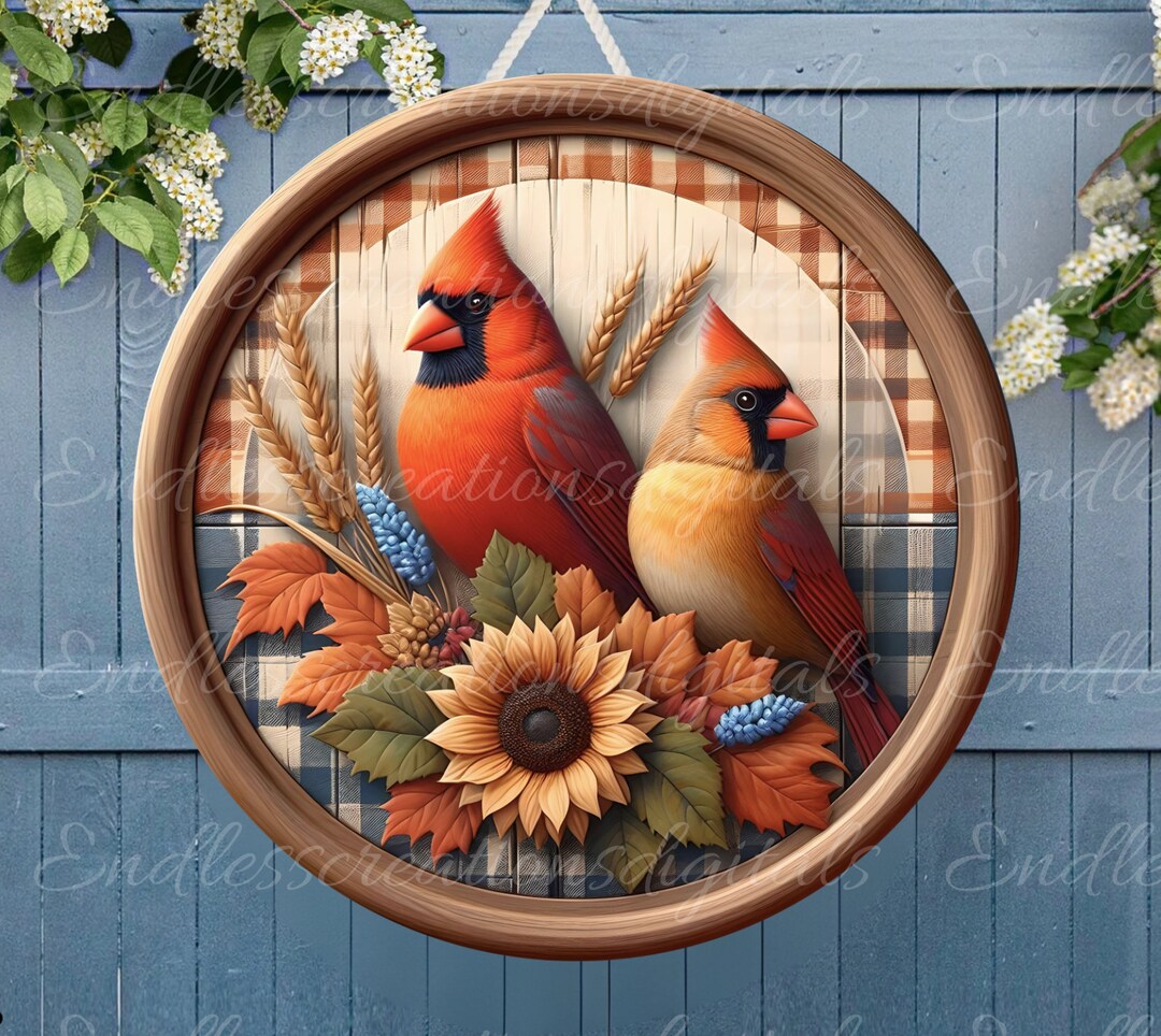 Round Top Fall Cardinal FALL CARDINALS DOOR Hanger, Wreath Sign, Round Cutting Board Png, for ...