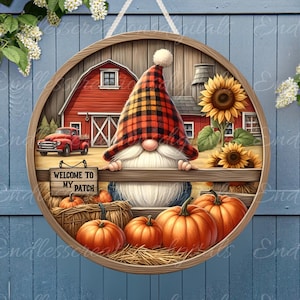 FALL GNOME TÜR Aufhänger, Kranzschild, rundes Schneidebrett png, für Sublimation mit hoher Auflösung, 2 Dateien zum Download 1 fügen Sie Ihren eigenen Text hinzu