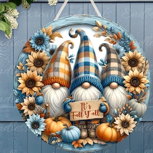 FALL GNOMES Tür Aufhänger, Kranzschild, rundes Schneidebrett Png, für Sublimation hohe Auflösung 2 Dateien, 1 fügen Sie Ihren eigenen Text hinzu