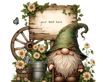 Spring Gnome Sublimation PNG, Add Your Own Text, High Resolution (Digital Download)