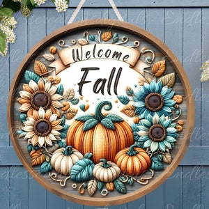 FALL ROUND DOOR Aufhänger, Kranzschild, rundes Schneidebrett png, für Sublimation mit hoher Auflösung 2 Dateien zum Herunterladen, 1 fügen Sie Ihren eigenen Text hinzu