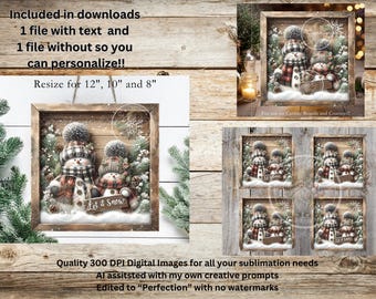 LET IT SNOW Square Door Hanger, cutting board, coasters,  sublimation high resolution 2 files for download 1 add your own text Resize