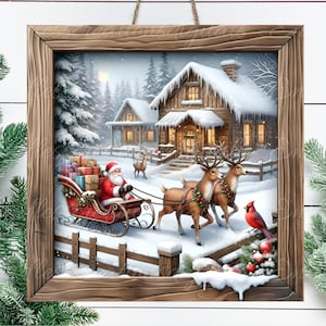 Accroche-porte carré SANTA SEIGH REINDEER, couronne, planche à découper carrée, sous-verres, etc. pour sublimation haute résolution 300 dpi