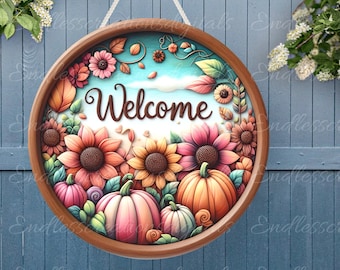 FALL WELCOME DOOR  hanger, wreath sign, round cutting board, for sublimation high resolution