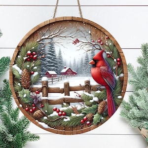 WINTER  CARDINAL Door hanger, wreath sign, round cutting board ornament, resize, sublimation high resolution 2 file