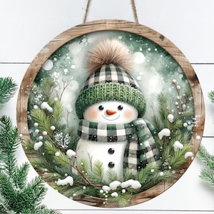 RUSTIEKE PLAID SNEEUWMAN deurhanger, kransteken, ronde snijplank, boomornament etc. png, voor sublimatie hoge resolutie,