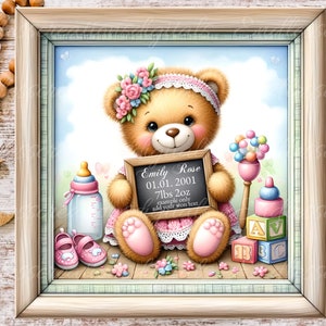 Faire-part de naissance carré pour chambre de bébé, signe de couronne png, pour la sublimation haute résolution, ajoutez votre propre fichier texte à télécharger