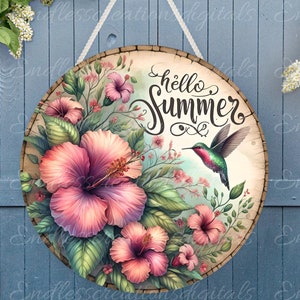 HELLO SUMMER DOOR hanger, wreath sign, round cutting board png, for sublimation high resolution,2 files for download, 1 add your own text