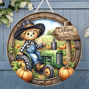 FALL Vogelscheuche TRAKTOR Türschild, Kranzschild, Schneidebrett png, Sublimation hohe Auflösung 2 Dateien zum Download, 1 fügen Sie Ihren eigenen Text hinzu