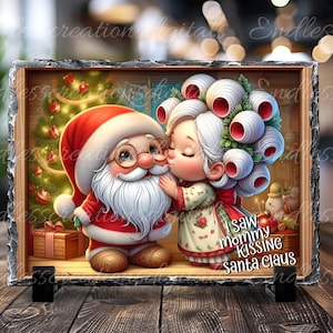 Percha para puerta con la palabra MAMÁ BESANDO A SANTA, tabla de cortar, rectángulo, sublimación, alta resolución, 2 archivos para descargar, 1 agrega tu propio texto, cambiar tamaño