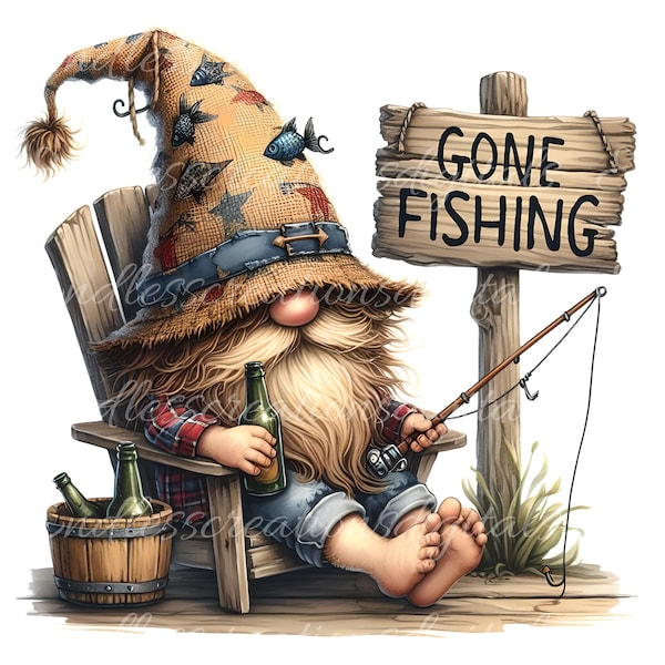 GONE FISHING SUBLIMATION gnome package of 4 high definition 300png transparent background
