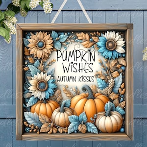 FALL SQUARE DOOR Aufhänger, Kranzschild, quadratisches Schneidebrett png, für Sublimation hohe Auflösung 2 Dateien zum Download, 1 fügen Sie Ihren eigenen Text hinzu