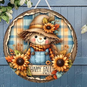 FALL Vogelscheuche Tür Aufhänger, Kranzschild, rundes Schneidebrett png, für Sublimation hohe Auflösung 2 Dateien zum Download, 1 fügen Sie Ihren eigenen Text hinzu