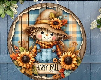 FALL SCARECROW DOOR hanger, wreath sign, round cutting board png, for sublimation high resolution 2 files for download, 1 add your own text