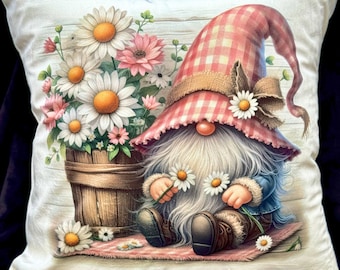 Spring Gnome Sublimation Design, Floral Wreath, High Resolution PNG (Digital Download)