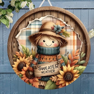 FALL Vogelscheuche Tür Aufhänger, Kranzschild, rundes Schneidebrett png, für Sublimation hohe Auflösung 2 Dateien zum Download, 1 fügen Sie Ihren eigenen Text hinzu