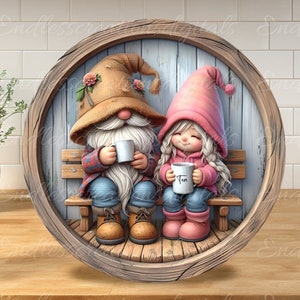 GNOME COUPLE ドアハンガー、リースサイン、昇華用高解像度 2 つのファイルをダウンロード、1 つに独自のテキストを追加