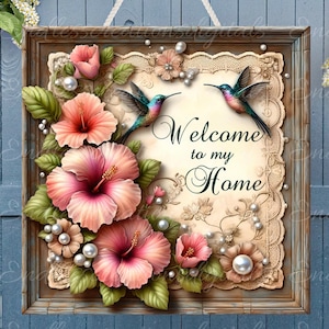 WELCOME SQUARE DOOR Aufhänger, Kranzzeichen png, quadratisches Schneidebrett für Sublimation mit hoher Auflösung, 2 Dateien, 1 fügen Sie Ihren eigenen Text hinzu