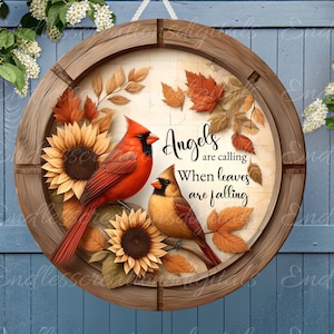 FALL CARDINALS Türhänger, Kranzschild, rundes Schneidebrett png, für Sublimation hohe Auflösung 2 Dateien zum Download, 1 fügen Sie Ihren eigenen Text hinzu