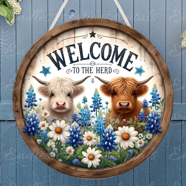 HIGHLAND COW DOOR hanger, wreath sign, round cutting board png, for sublimation high resolution