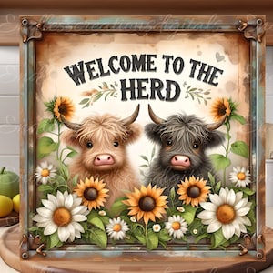 WELCOME HERD DOOR hanger, wreath sign, square cutting board png,