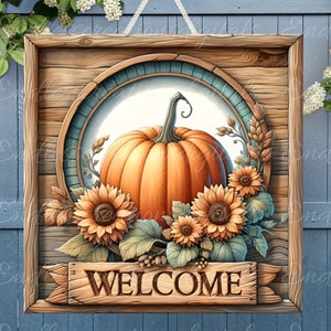 FALL SQUARE DOOR Aufhänger, Kranzschild, quadratisches Schneidebrett png, für Sublimation hohe Auflösung 2 Dateien zum Download, 1 fügen Sie Ihren eigenen Text hinzu