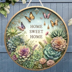 HOME SWEET HOME door hanger, wreath sign, round cutting board png, for sublimation high resolution,2 files for download, 1 add your own text