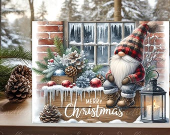 WINTER PLAID GNOME Cutting board sublimation, 300 dpi high resolution 2 files for download 1 add your own text