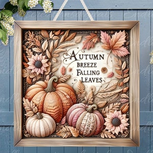 FALL SQUARE DOOR Aufhänger, Kranzschild, quadratisches Schneidebrett png, für Sublimation hohe Auflösung 2 Dateien zum Download, 1 fügen Sie Ihren eigenen Text hinzu