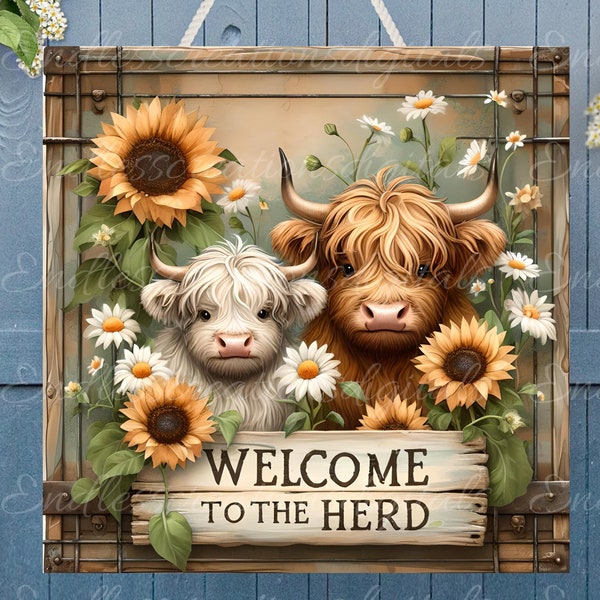 HIGHLAND COW DOOR hanger, wreath sign, square cutting board png, for sublimation high resolution 2  files, 1 blank for your own text