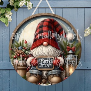 Percha de puerta WINTER GNOME, signo de corona, tabla de cortar redonda png, para sublimación de alta resolución, 2 archivos para descargar, 1 agregue su propio texto
