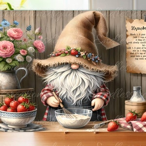 STRAWBERRY GNOME CUTTING sublimation de planche à découper en verre, haute résolution 2 fichiers, 1 ajoutez votre propre texte