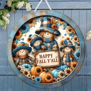 FALL Vogelscheuche Familie Türschild, Kranzschild, rundes Schneidebrett png, für Sublimation mit hoher Auflösung 2 Dateien, 1 fügen Sie Ihren eigenen Text hinzu