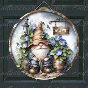 BEM-VINDO GNOME DOOR cabide, sinal de guirlanda, png, para sublimação em alta resolução 2 arquivos para download, 1 adicione seu próprio texto