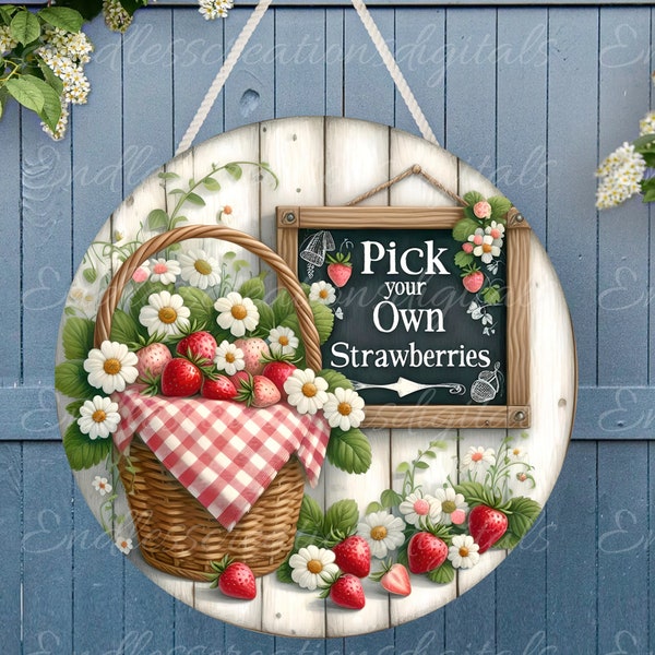 STRAWBERRY BASKET door hanger, wreath sign png, round cutting board for sublimation high resolution