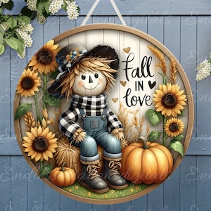 HERBST VOGELSCHEUCHE TÜRhänger, Kranzschild, rundes Schneidebrett png, für Sublimation hochauflösende 2 Dateien zum Download, 1 fügen Sie Ihren eigenen Text hinzu
