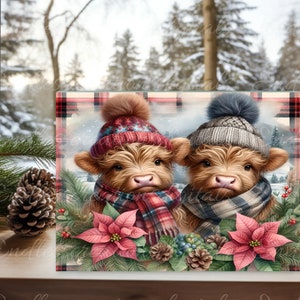 HIGHLAND COWS WINTER Schneidebrett Sublimation, 300 dpi hohe Auflösung, kann an beide rechteckigen Schneidebrettgrößen angepasst werden