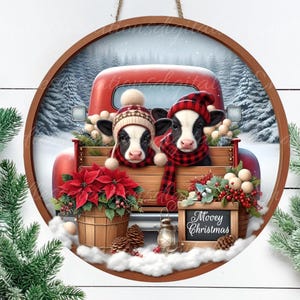Cabide de porta MOOEY CHRISTMAS BABY Holsteins, placa de guirlanda, tábua de corte redonda, enfeite, para sublimação de alta resolução, 2 arquivos, 1 em branco